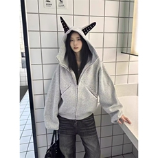 小众设计感铆钉拼接杜宾犬连帽运动衫男女宽松休闲百搭外套上衣潮，女装短外套，四季星座505