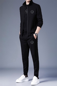 三件套男士春季新款休闲套装一套卫衣服潮流宽松百搭纯色外套男装图片