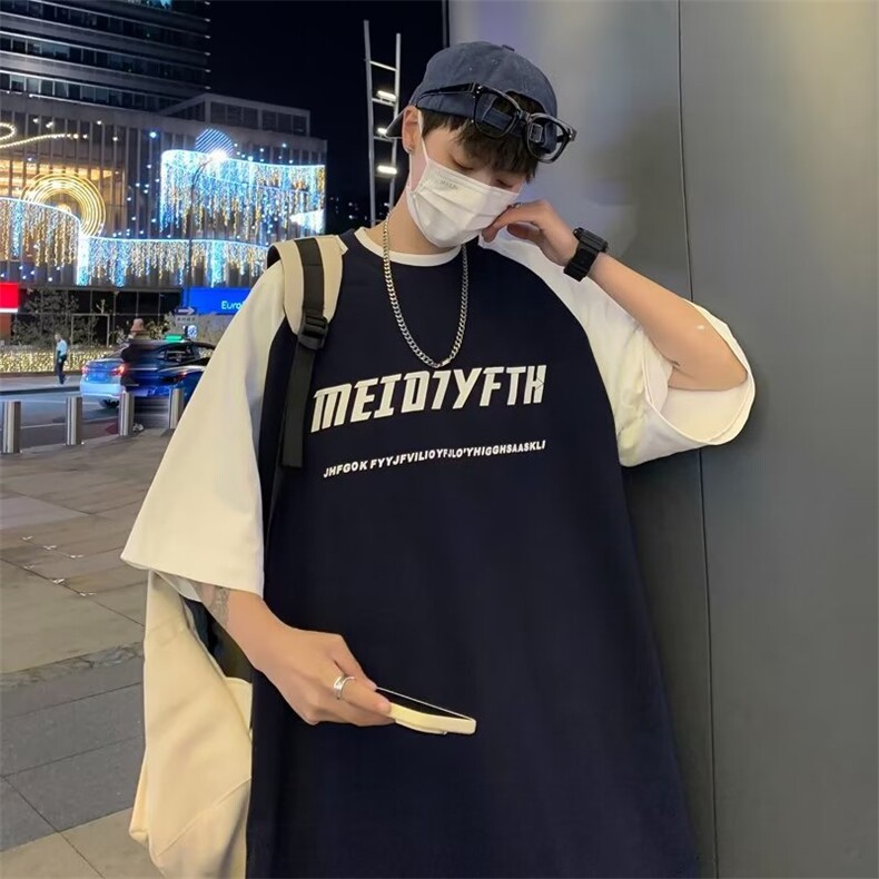 标准T恤青春流行ins夏季潮五分袖新款时尚潮牌慵懒圆领男潮流图片