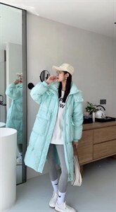 你别走～糖果色系长款收腰气质羽绒服图片