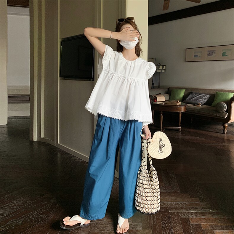 小清新套装2025夏季小个子甜美风飞飞袖娃娃衫休闲裤减龄两件套女,女装套装/套裙,2C129
