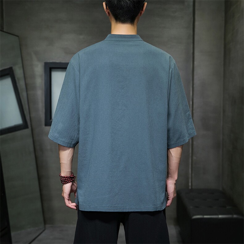 2023风男装盘扣唐装汉服五分袖短袖衬衫A203A-6809,男装T恤,星座815-1（原A203A）