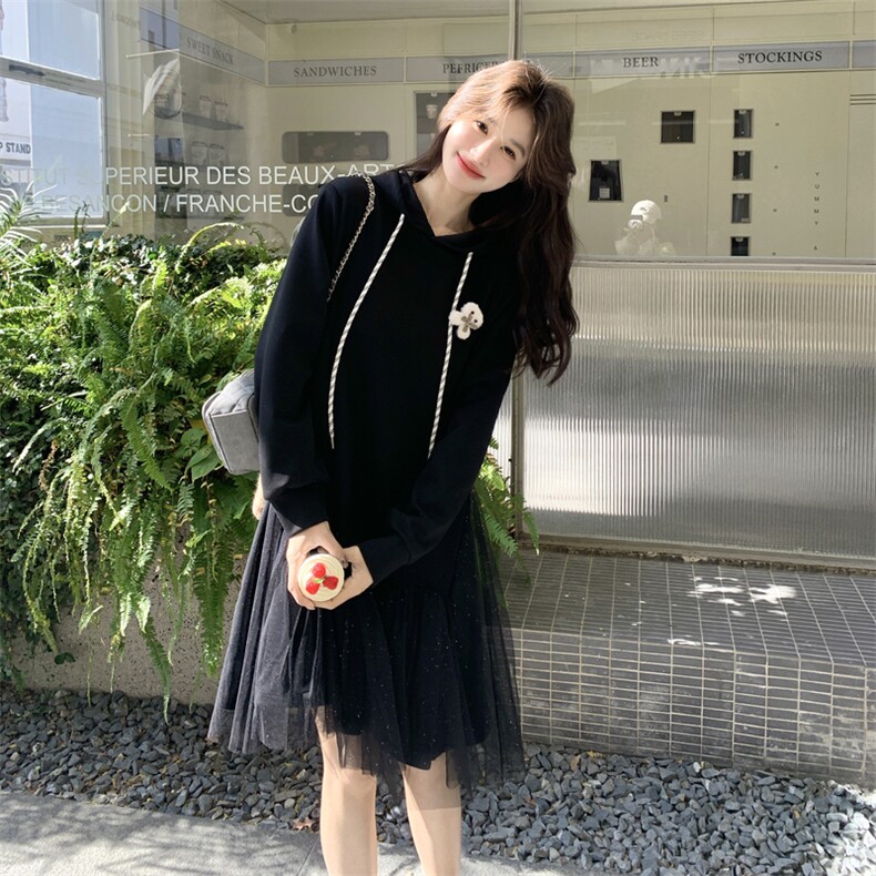 26春新款现-黑色网纱可盐可甜卫衣连衣裙2607A黑-P155K248,女装连衣裙,2B190