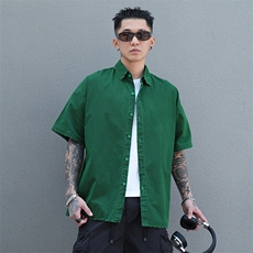 美式工装衬衫短袖夏季宽松纯棉脏染衬衣男A436-0601E-P4068，男装衬衫，电商A436