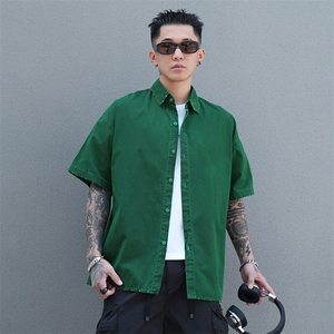 美式工装衬衫短袖夏季宽松纯棉脏染衬衣男 A436-0601E-P4068图片