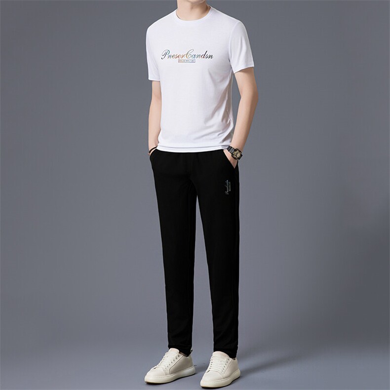 HP5081夏季新款男士运动休闲套装二件套圆领印花男装速干百搭短袖,男装休闲套装,电商B360