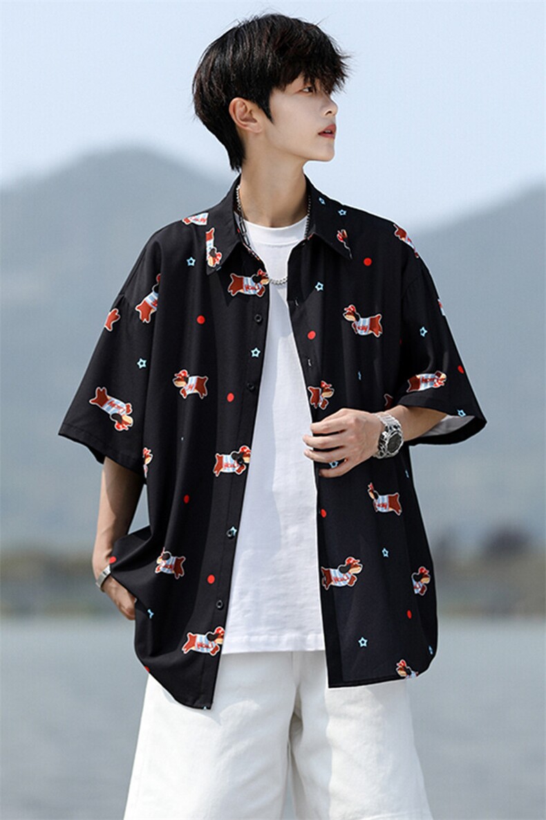 8XL-M腊肠狗花衬衫男短袖夏季冰丝薄款花衬衣寸衫外套DC28003P38,男装T恤,电商B312
