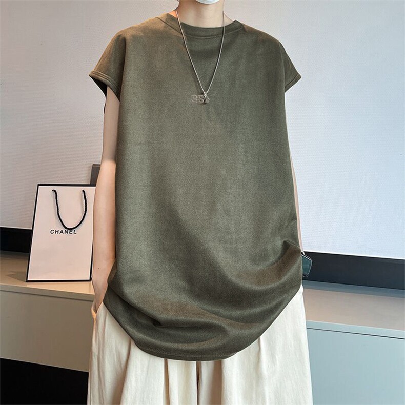 可设48小时发货支持抖音得物来样二开240克重磅美式麂皮绒背心t恤，男装背心/马甲，电商A486-1