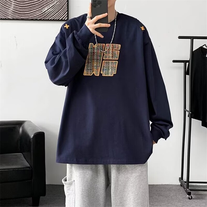 新款潮牌情侣美式复古宽松圆领卫衣T恤男女春秋款,男装T恤,星座410-6（原星座1304-1）