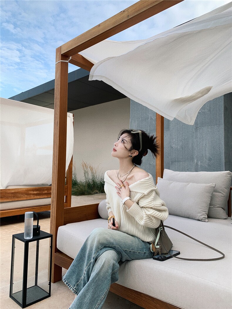 秋冬新款纯色时尚潮流宽松连帽针织衫女,针织衫/毛衣,特麦惠羊绒