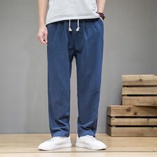 2021新款夏季中国风棉麻休闲裤宽大码松直筒裤男QT6008-1-K65-P65，男装休闲裤，电商A008