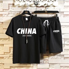 2025夏季新款大码宽松运动服两件套短袖XZ102A-4-DD302-P55，男装T恤，星座211-2
