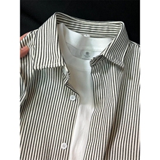 休闲风蓝色条纹长袖衬衫男春秋季cleanfit少年感穿搭衬衣上衣外套，男装衬衫，星座1302