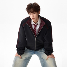 春季美式复古格子拼接夹克运动棒球服外套男C61315-TP5599，男装夹克，电商A102