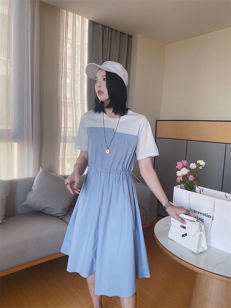 ［爱美欧］夏季新款拼接收腰连衣裙，女装连衣裙，爱美欧