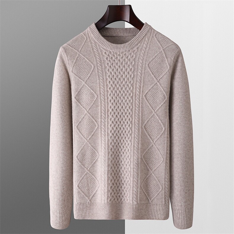秋冬季羊毛男士七针加厚圆领蜂窝羊毛衫，男装羊毛衫，君贝羊绒
