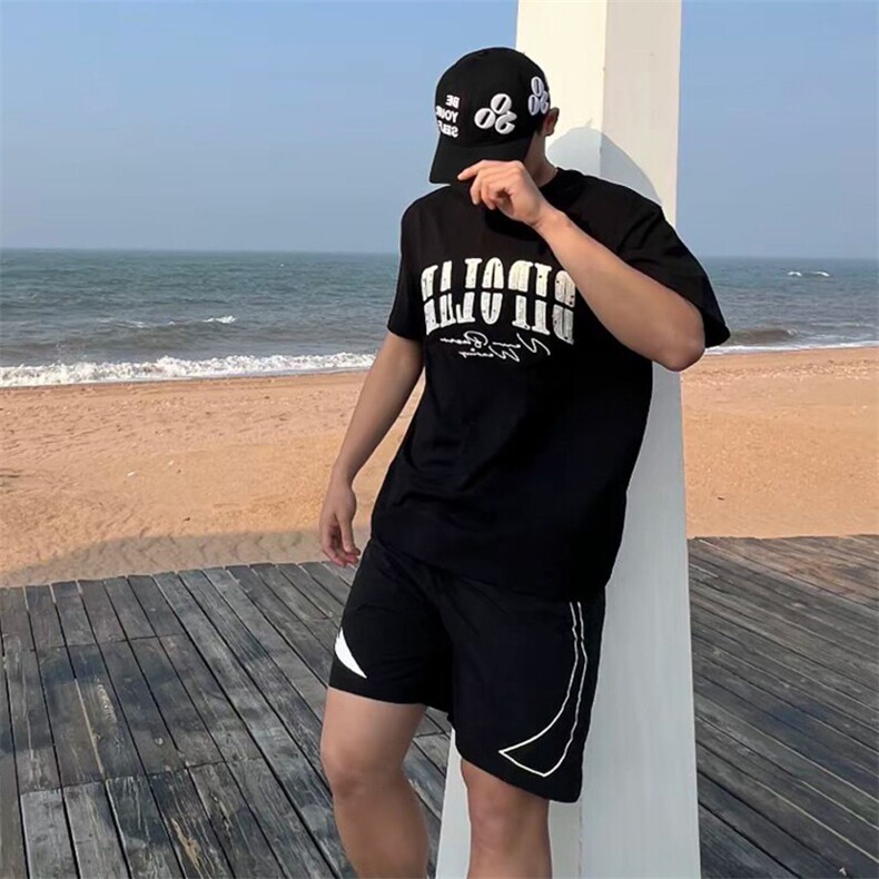 万针全刺绣工艺抖音得物高品质260克重磅纯棉双纱美式高街短袖T恤,男装T恤,电商A486