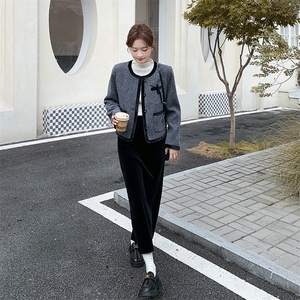 灰色撞色小香风外套半身裙两件套女秋冬2025新款设计高级感套装图片