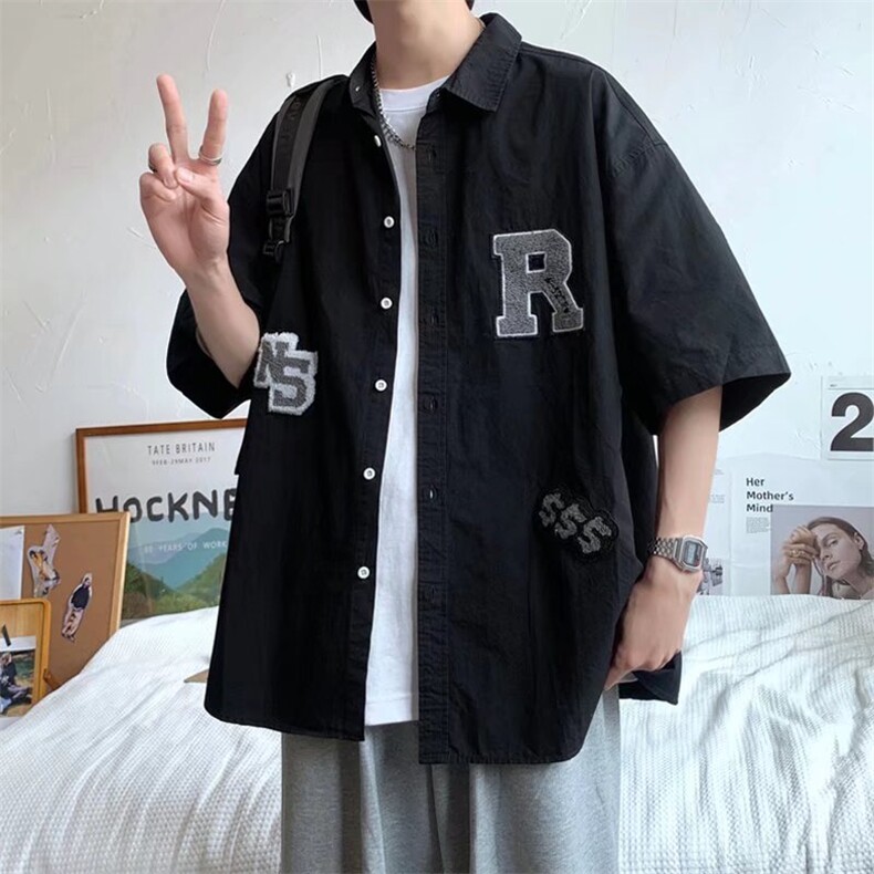夏季薄款衬衫男短袖韩版潮流百搭毛巾绣日系短衬衫C232P33,男装衬衫,星座1116-2