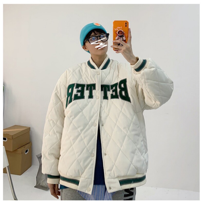 棒球服棉衣男潮牌字母棉服港风ins菱形格情侣夹克外套M8002p58,男装夹克,电商D315