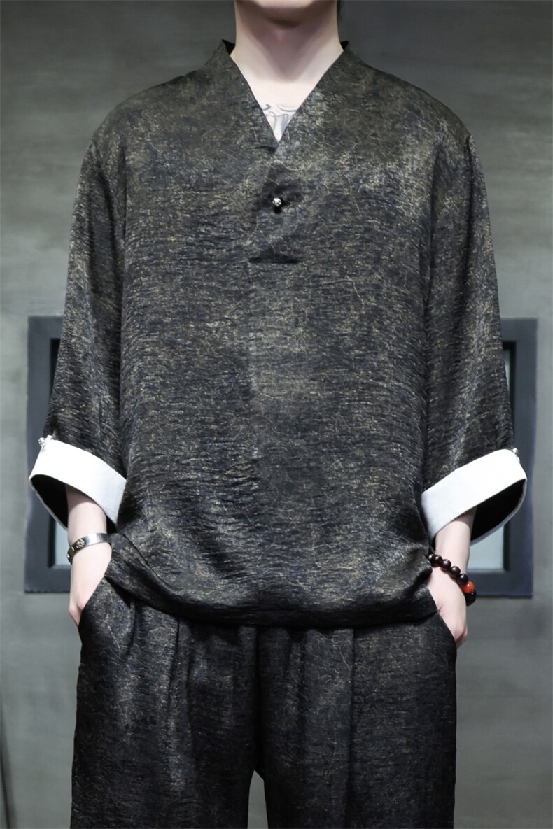 2025夏季新款男装新中式汉服衬衣风复古禅服盘扣衬衫C97-P95,男装衬衫,电商B277(原6028)