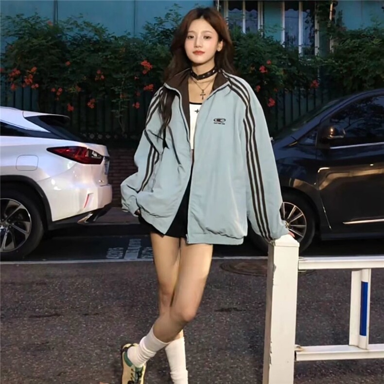 美式复古棒球服外套春秋款时尚小众宽松百搭双面穿薄款情侣款夹克,男装夹克,星座516A