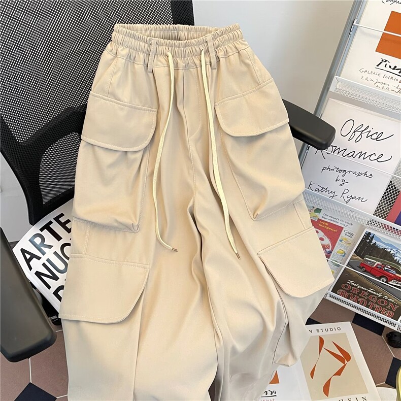 工装裤男夏季美式街头复古小众感阔腿伞兵裤痞帅休闲裤子Q111/P45，男装休闲裤，星座506