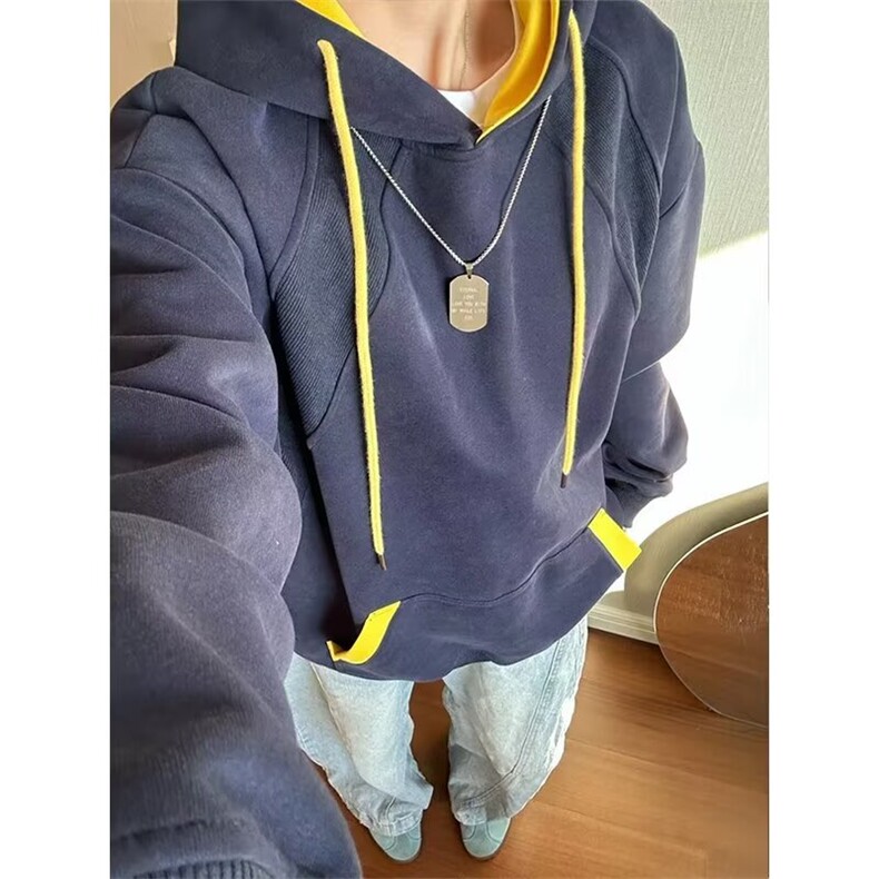 HK04-P43时尚日系文艺百搭ins原宿潮流华棉复合拼接撞色卫衣,男装卫衣,电商B323A