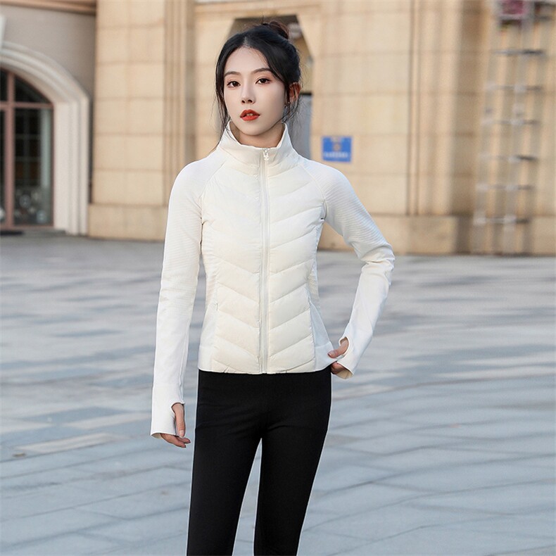 现货2024新款女冬季运动外套轻薄羽绒服长袖运动厚瑜伽服运动上衣,女装羽绒服,曼娅璐
