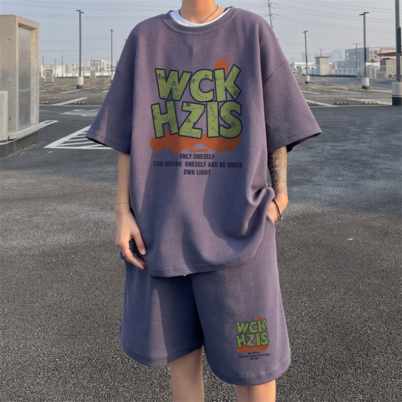 ！2024夏季新款男士华夫格短袖T恤套装学生一套HTZ92P50,男装T恤,电商B220