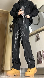 黑色软壳冲锋裤男户外防水风徒步登山裤子美式机能运动直筒工装裤图片