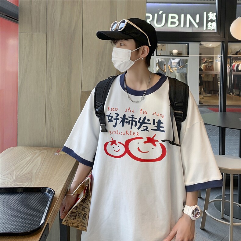 2025夏装新款中性异色包边印花宽松圆领T恤T623/特P2539,男装T恤,电商A148
