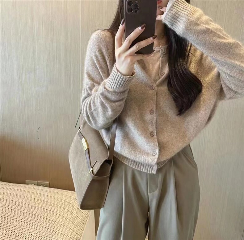 开衫女宽松短款毛衣外套软糯针织衫百搭显瘦上衣,针织衫/毛衣,半城羊绒
