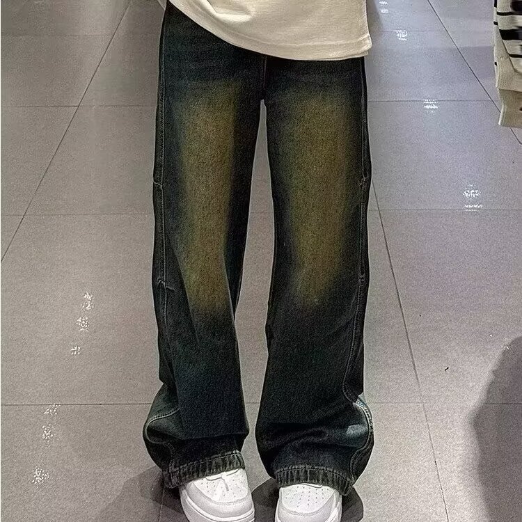 美式复古做旧牛仔裤男秋季潮牌拖地裤子宽松垂感阔腿裤NZ809,男装牛仔裤,星座208-5