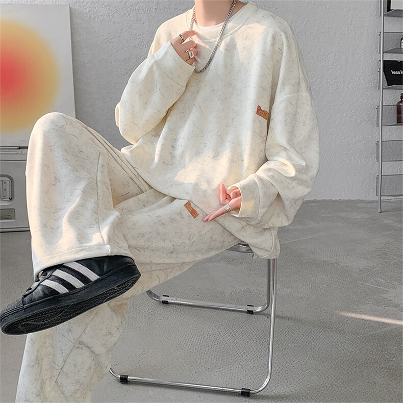 现货TZ761-特P65?秋季痞帅高街扎染卫衣卫裤休闲套装男,男装休闲套装,电商A059