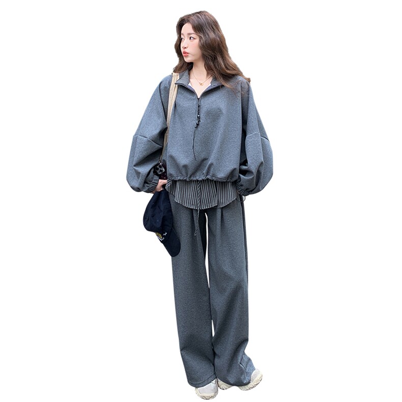 大货已出韩系休闲条纹拼接卫衣阔腿裤套装F716-P165-K268,女装套装/套裙,2C255