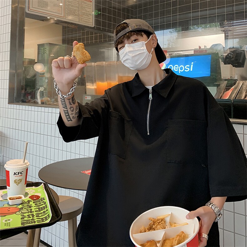 半拉链衬衫男韩版潮流短袖口袋2023夏季新款ins宽松外套CY447-P34,男装衬衫,星座412-3