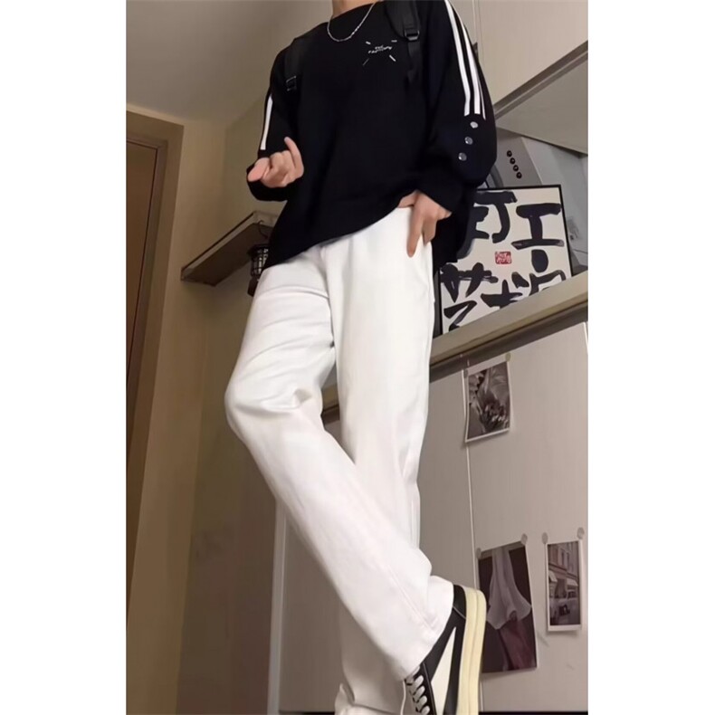 美式vibe高街男女弹力纯白直筒修身显瘦窄版微喇牛仔裤S752P34,男装牛仔裤,星座1112-1