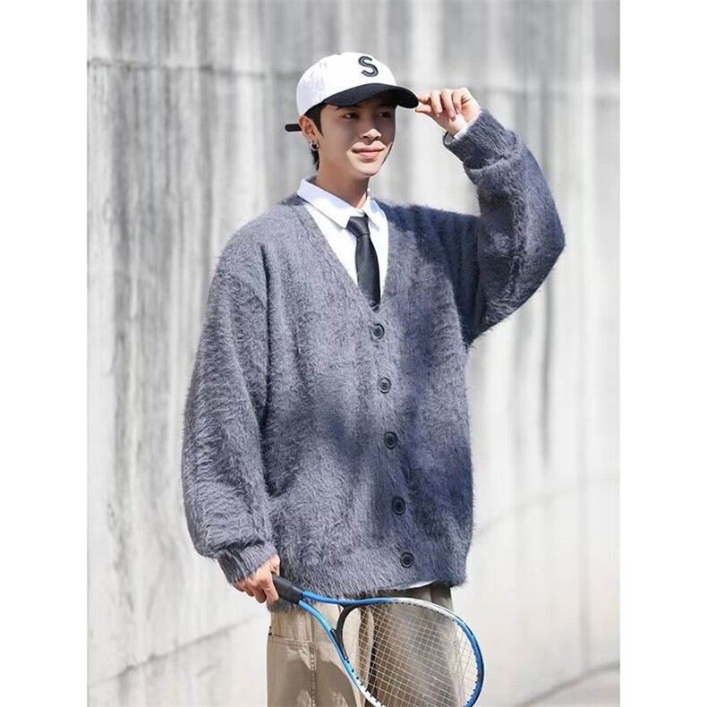 秋季新款开衫毛衣美式慵懒风V领针织衫男女纯色外套7389P54，男装针织衫/毛衣，星座410-2