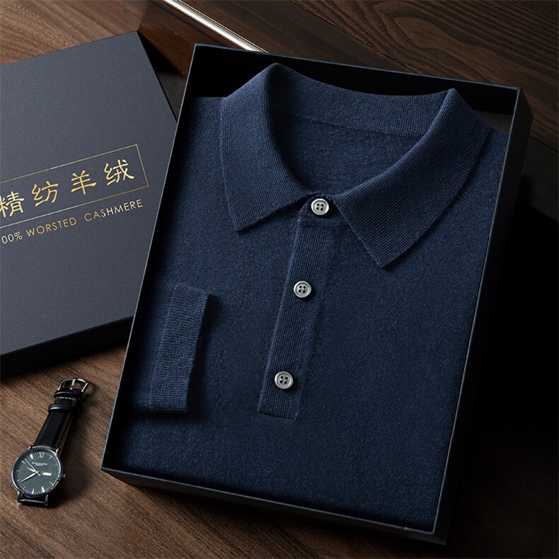 新款纯色针织Polo领时尚百搭,男装针织衫/毛衣,曼云男装羊绒