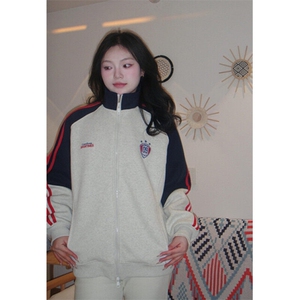 春季新款撞色刺绣立领开衫卫衣男女潮牌宽松休闲外套 WY187图片
