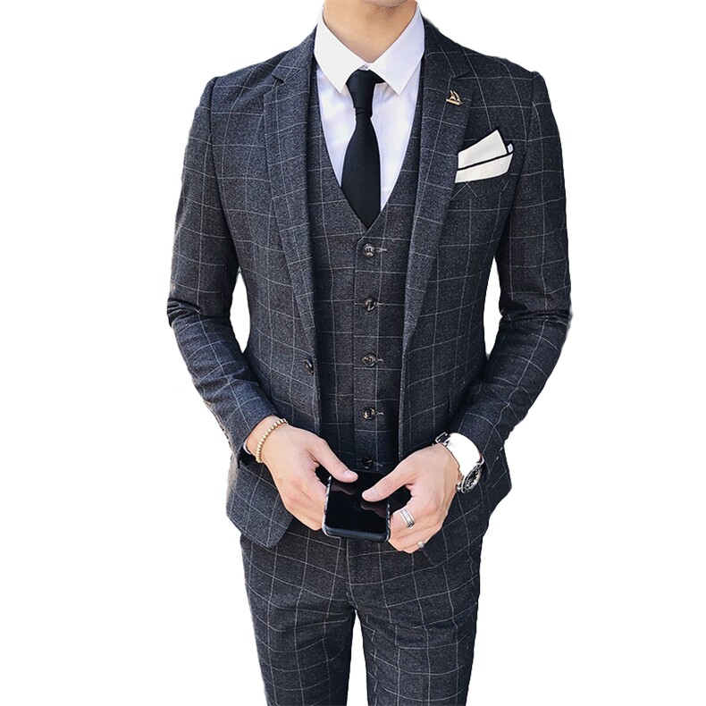轻熟格子款西装套装男礼服西服三件套商务SJT-X38-P285,男装西服,星座1012