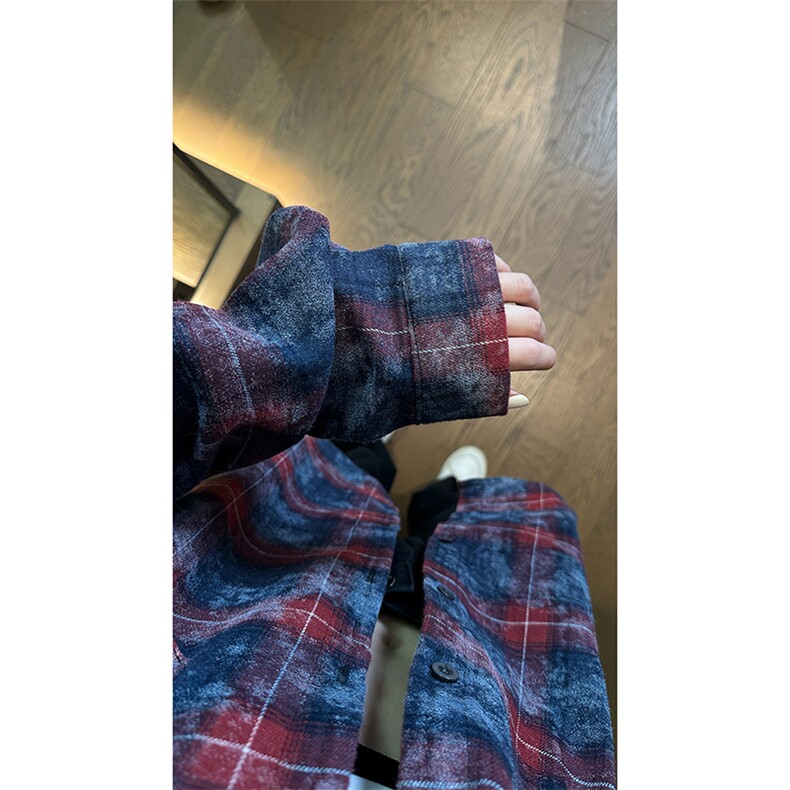 现货 复古晕染格子长袖衬衫女高级感慵懒风外套男 C19-P50 控78图片