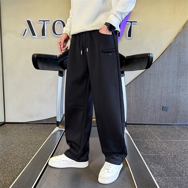 A368-RK6627-绒P78纯色休闲卫裤男韩版宽松直筒加绒卫裤,男装休闲裤,电商A368
