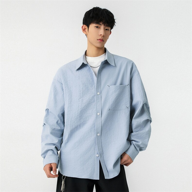 条纹长袖衬衫男春季2025新款宽松百搭休闲衬衣外套A406C6023P50,男装衬衫,星座309（原A406）