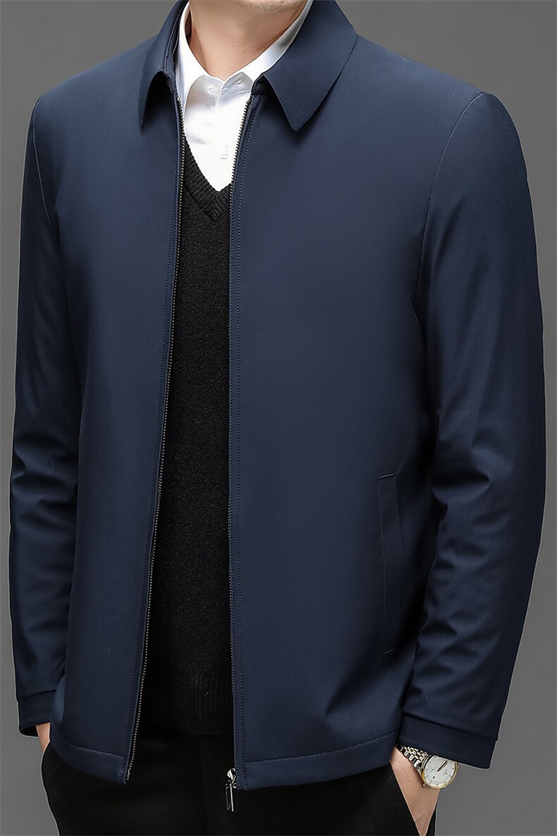 夹克衫加绒翻领夹克男中老年爸爸装简约保暖休闲外套棉服男装,男装夹克,钱塘6003（原4033）