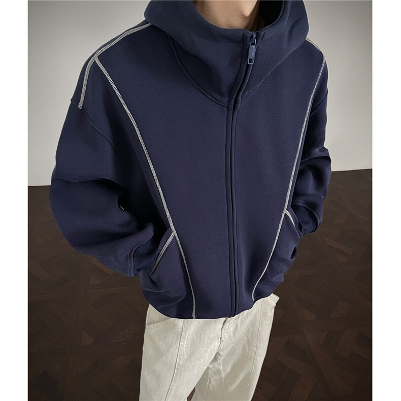 重磅460克连帽拉链开衫外套明线宽松情侣卫衣男H1147特P75，女装短外套，电商A341