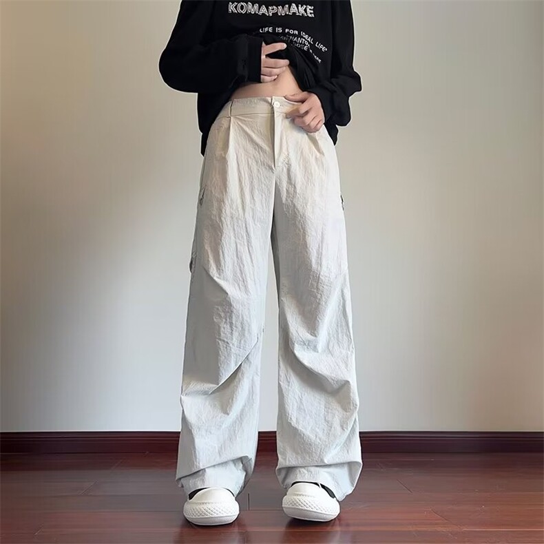 2024新款潮褶皱伞兵裤美式宽松痞帅直筒运动休闲裤现货K8115-P41,男装休闲裤,星座512-3