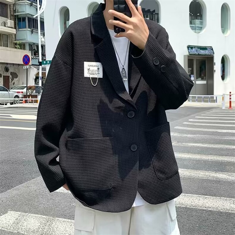男士秋季新款休闲华夫格纹白色小西装外套LG22P52,男装西服,星座1116-2