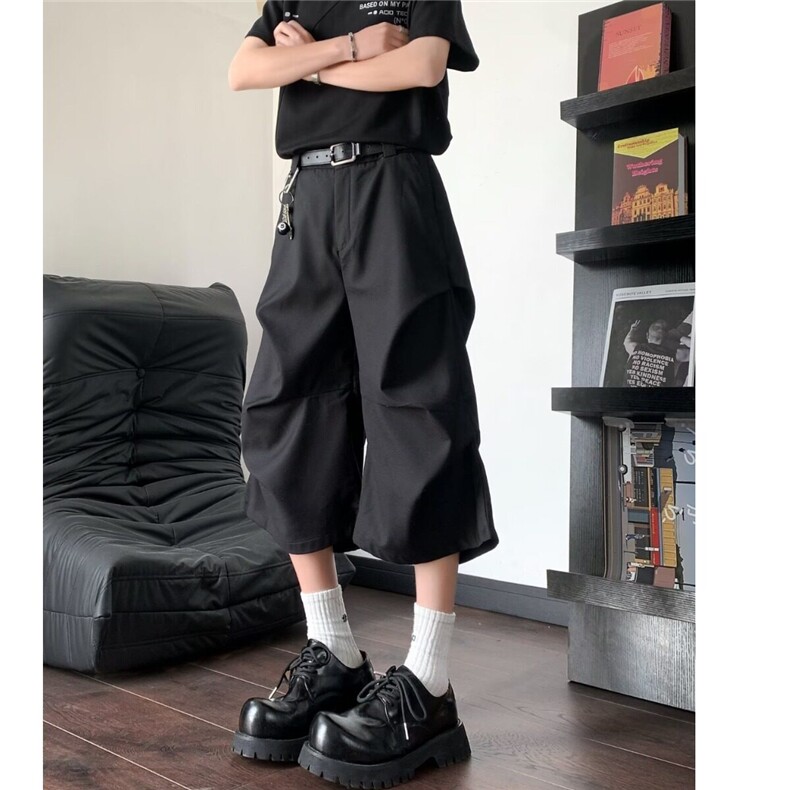 美式褶皱挺阔西装短裤男女宽松阔腿cleanfit七分裤夏K6347-P36,男装牛仔裤,星座412-3